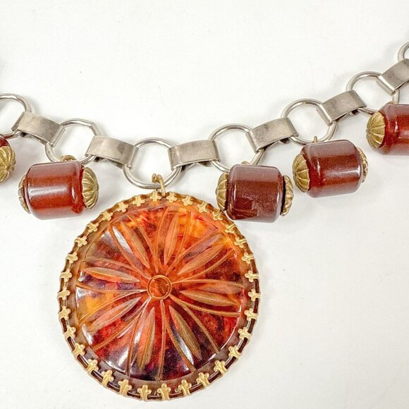 Turtle Shell Bakelite Beaded Silver Tone Chain Belt 33\